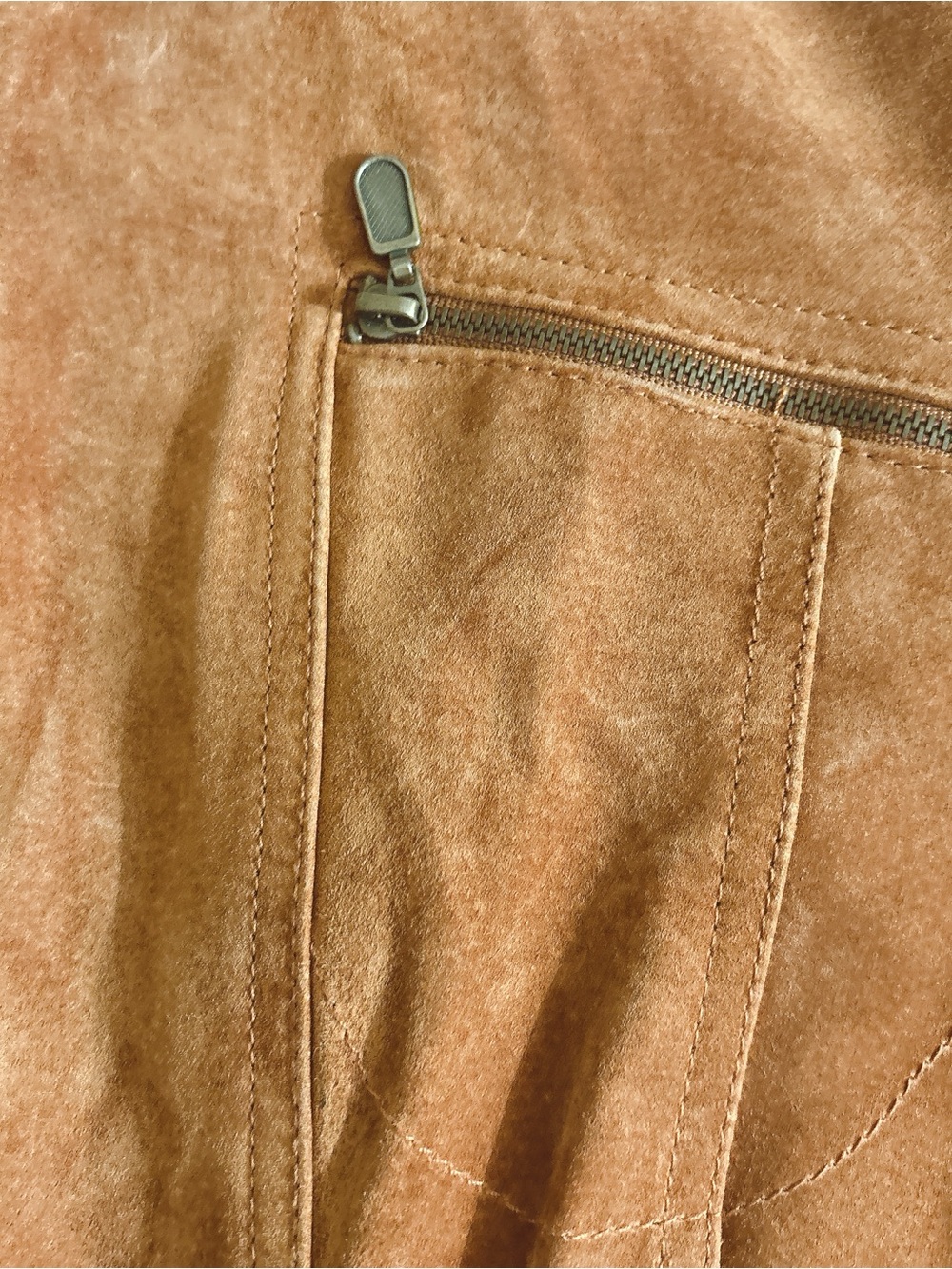 Vintage Cognac Suede Leather Vest – Equestrian Western Moto Academia Front Zip - Picture 7 of 9